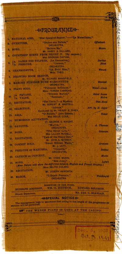 Intrattenimento a favore del fondo per il piedistallo della Statua della Libertà [verso], 1885 da American School